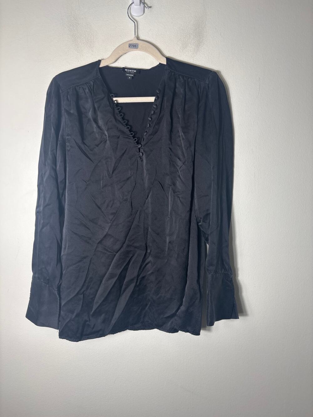 Worth Black Long Sleeve Silk V-Neck Tunic Sz 6